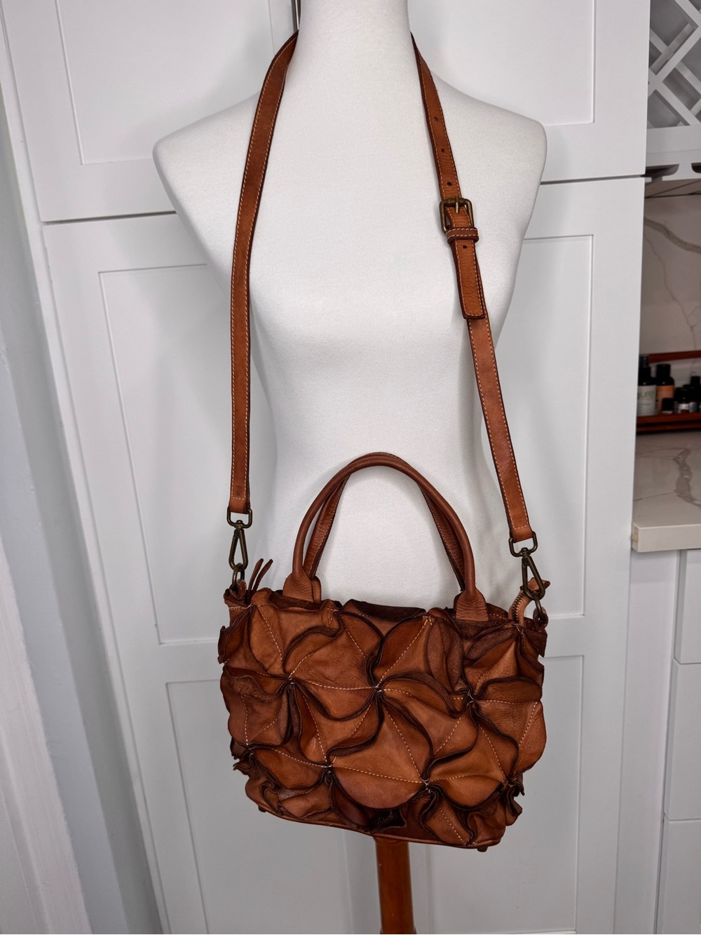Fiore Di Firenze Brown Genuine Leather Ruffled Shoulder Bag,  Hobo
